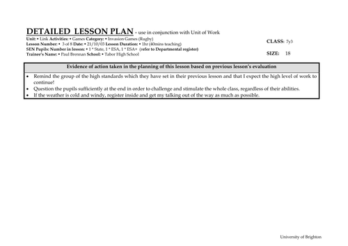 Rugby lesson plans and info