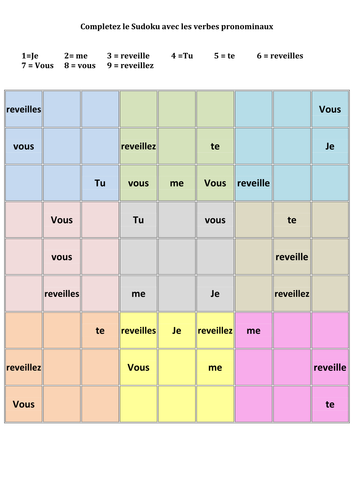 Sudoku With Reflexive Verbs