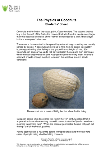 Evolution and the biophysics of coconuts