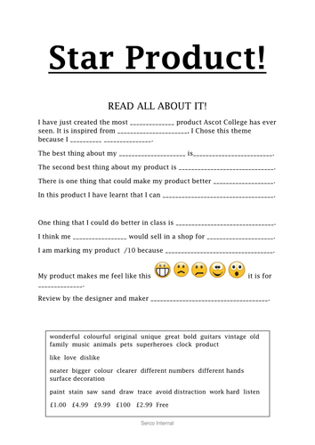 Evaluation writing frame.