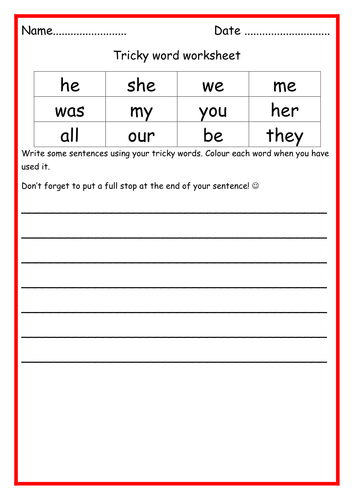 Phase 3 Tricky word worksheets