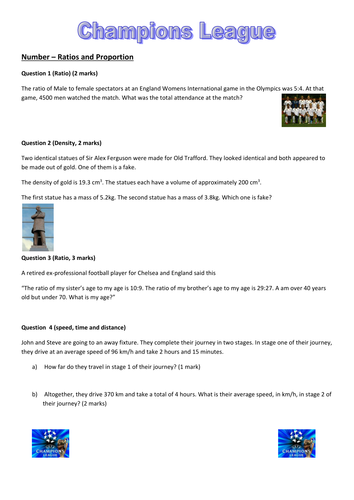 Premier League Maths CL - Ratio & Proportion