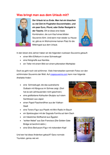 Furchtbare Souvenirs TEXT u AUFGABEN