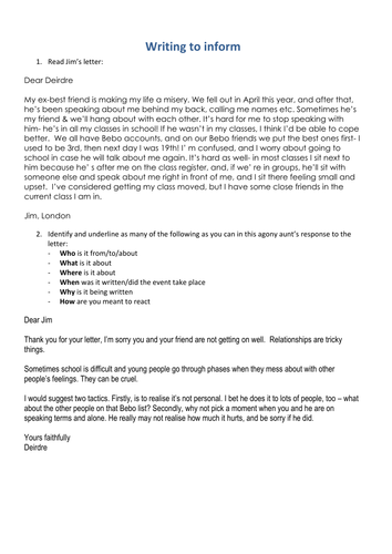 Writing to inform worksheets image