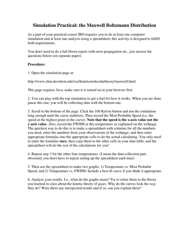 IB chemistry activity topic 6.2 IT activity