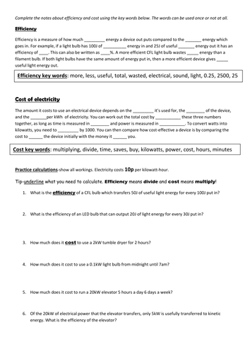 P1 Energy Efficiency and Cost Foundation word fill