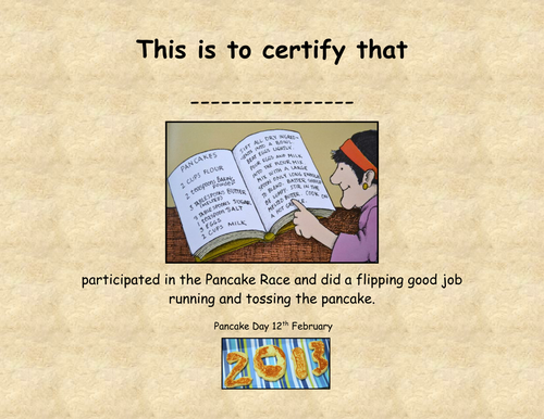 Pancake Race Certificate