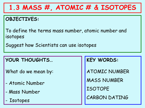 1.3 Mass Number, Atomic Number & Isotopes