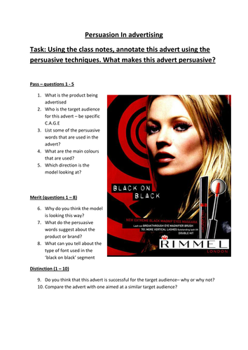 Advertising Production (BTEC): marketing activity.