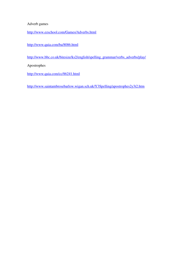 Hyperlinks to fun online ADVERB games KS2