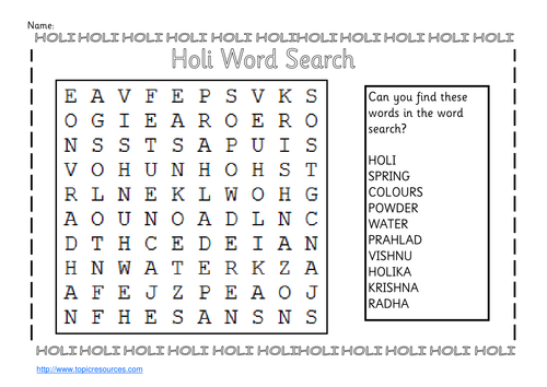 Holi Festival Wordsearch by helenmulroy - Teaching 