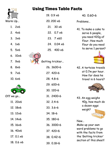 Using 6 Times Table Facts Teaching Resources