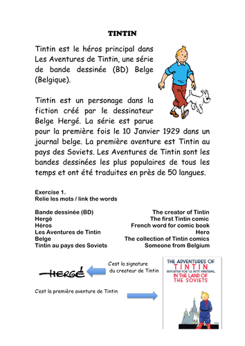 Tintin: French worksheet