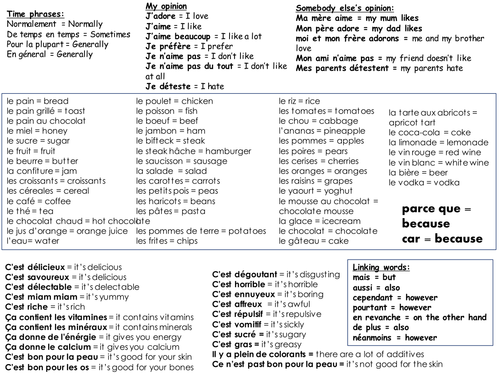 Food Heaven/Hell French vocab mat
