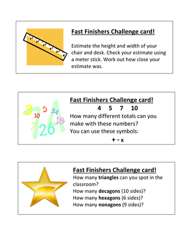 worksheets math minute 1 1st grade by KS1 challenge cards Fast finisher Maths: