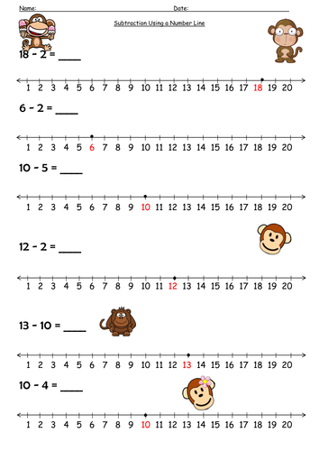 Number Line Subtraction Monkey Teaching Resources