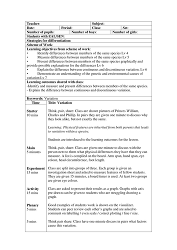 KS3 Biology - Variation Lesson