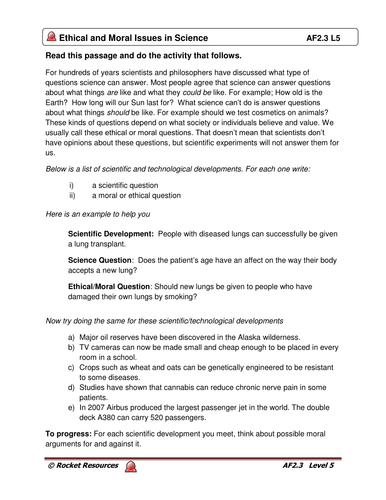 Ethical and Moral Questions for Science