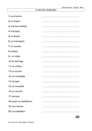 Edexcel IGCSE French: Topic B: Work & Education