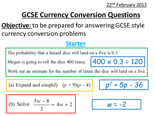 GCSE Currency Conversion Exchange