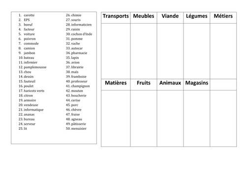 GCSE French Revision Vocab - Categories