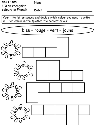 Colours worksheet (French)