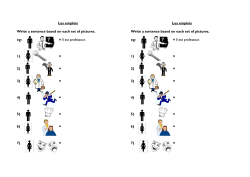 Settling starter for French lesson - job titles