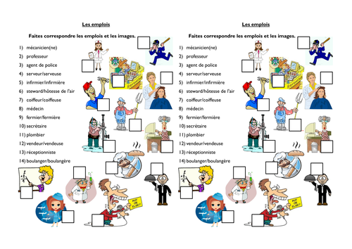 French lesson starter - job title picture match-up