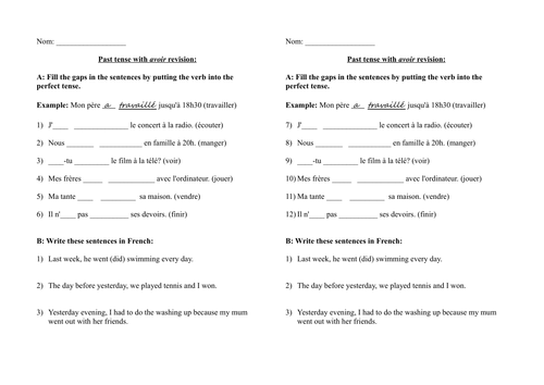 French gapfill worksheet, translation extension