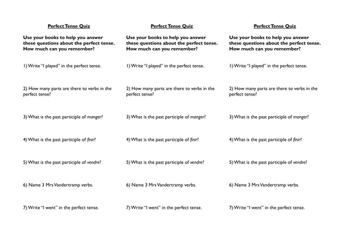 French perfect tense revision quiz