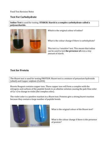 Food Types and Food Tests Notes