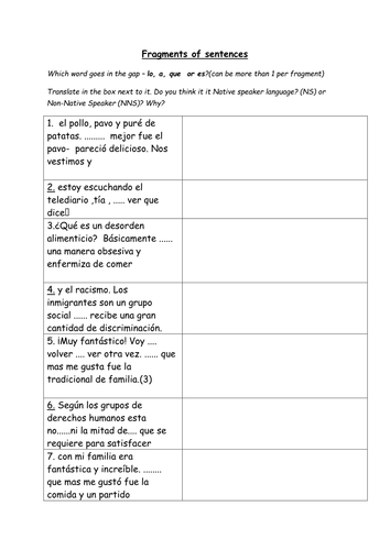 Spanish: prepositions it, that, this, to