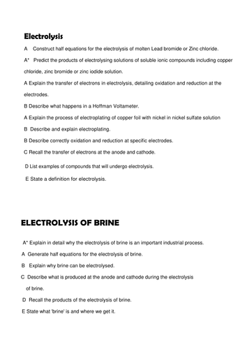 AQA C2 Chemistry Grade descriptors