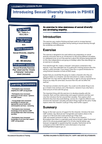 Introducing Sexual Diversity Issues in PSHEE #2