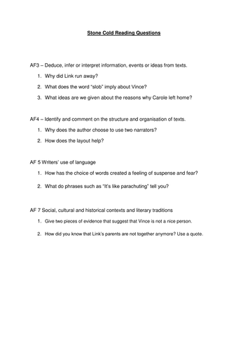 Reading questions for Stone Cold with Reading AFs