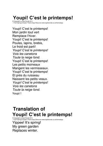 French Spring & Easter Song | Teaching Resources