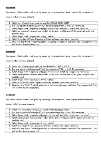 Trade Game homework