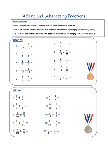 Adding & Subtracting Fractions Differentiated W/S