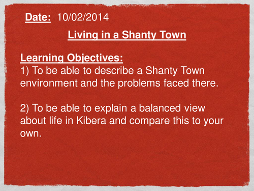 Kibera Shanty Town independent learning task