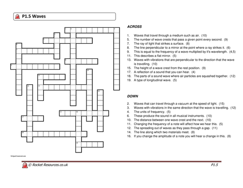 AQA Revision Crossword P1.5 Key Waves