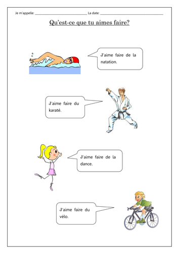 Qu Est Ce Que Tu Aimes Faire Teaching Resources