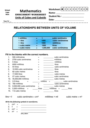 Ks2 Relationship Between Units of Volume