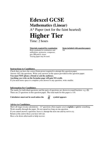 A Gcse Maths Paper Teaching Resources