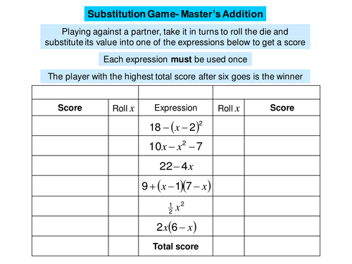 Substitution dice game