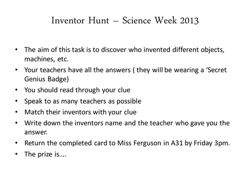 Science week 2013 Inventor Hunt