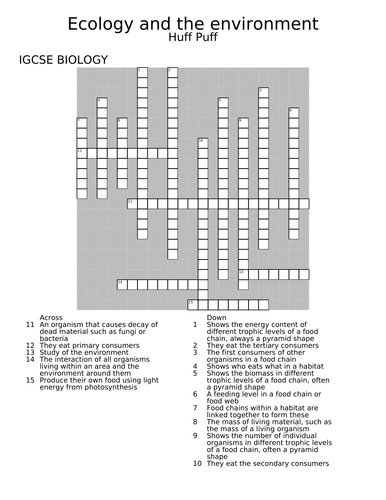 Ecology and the environment crossword