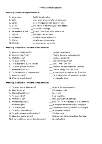 French questions & answers for Yr7 French