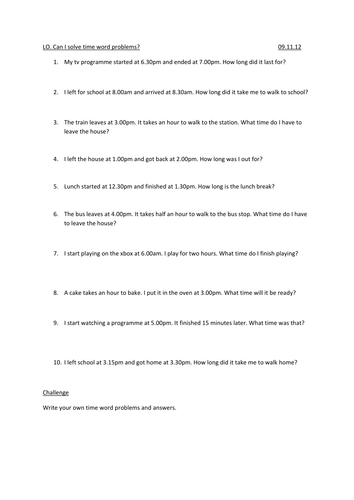 Time word problems