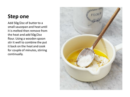 Photographic sequence to making a roux sauce.