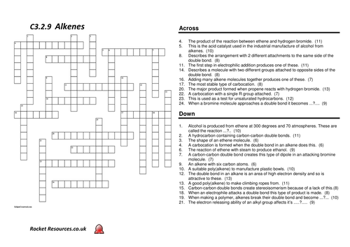 AQA A level Chemistry - Alkenes Revision Crossword